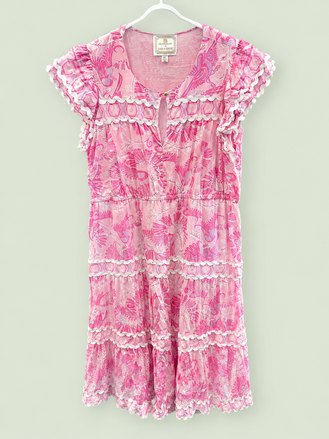 C.K. Bradley Sail to Sable Pink Print Tiered Ruffle Dress, XX-Large