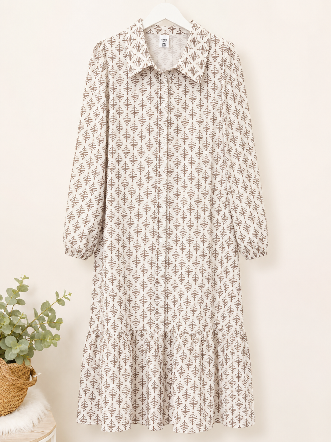 Shein Geometric Print Button-Front Midi Shirt Dress, X-Large