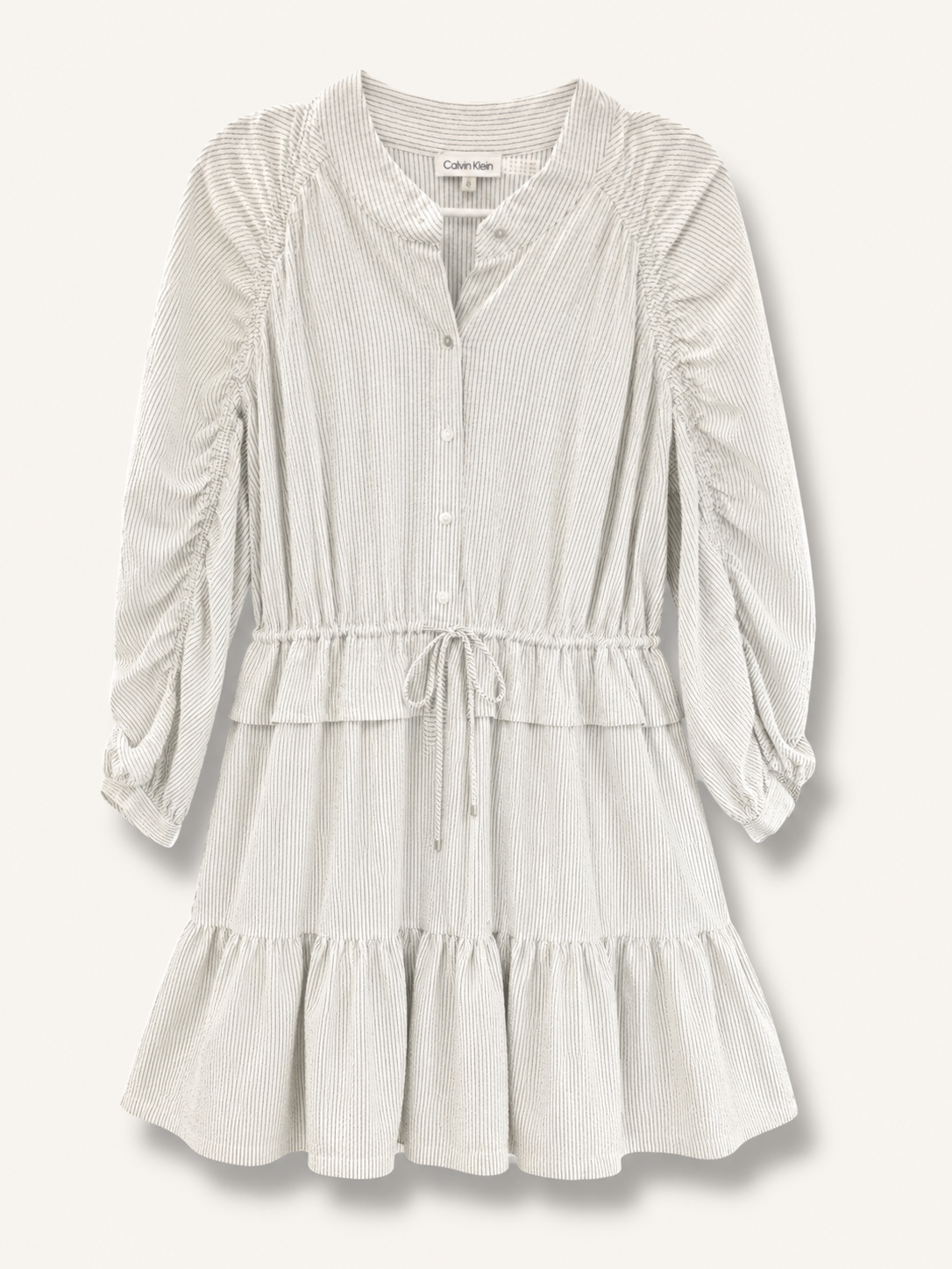 Calvin Klein Pinstripe Ruffle Hem Shirt Dress, X-Large