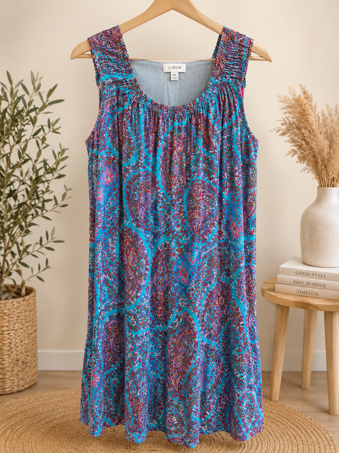 J. Crew Paisley Sleeveless Smocked Strap Dress, XX-Large