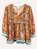 entro Floral Contrast Trim Peplum Blouse, 1X-Large