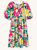 umgee Floral Puff Sleeve Tiered Midi Dress, Women's Large