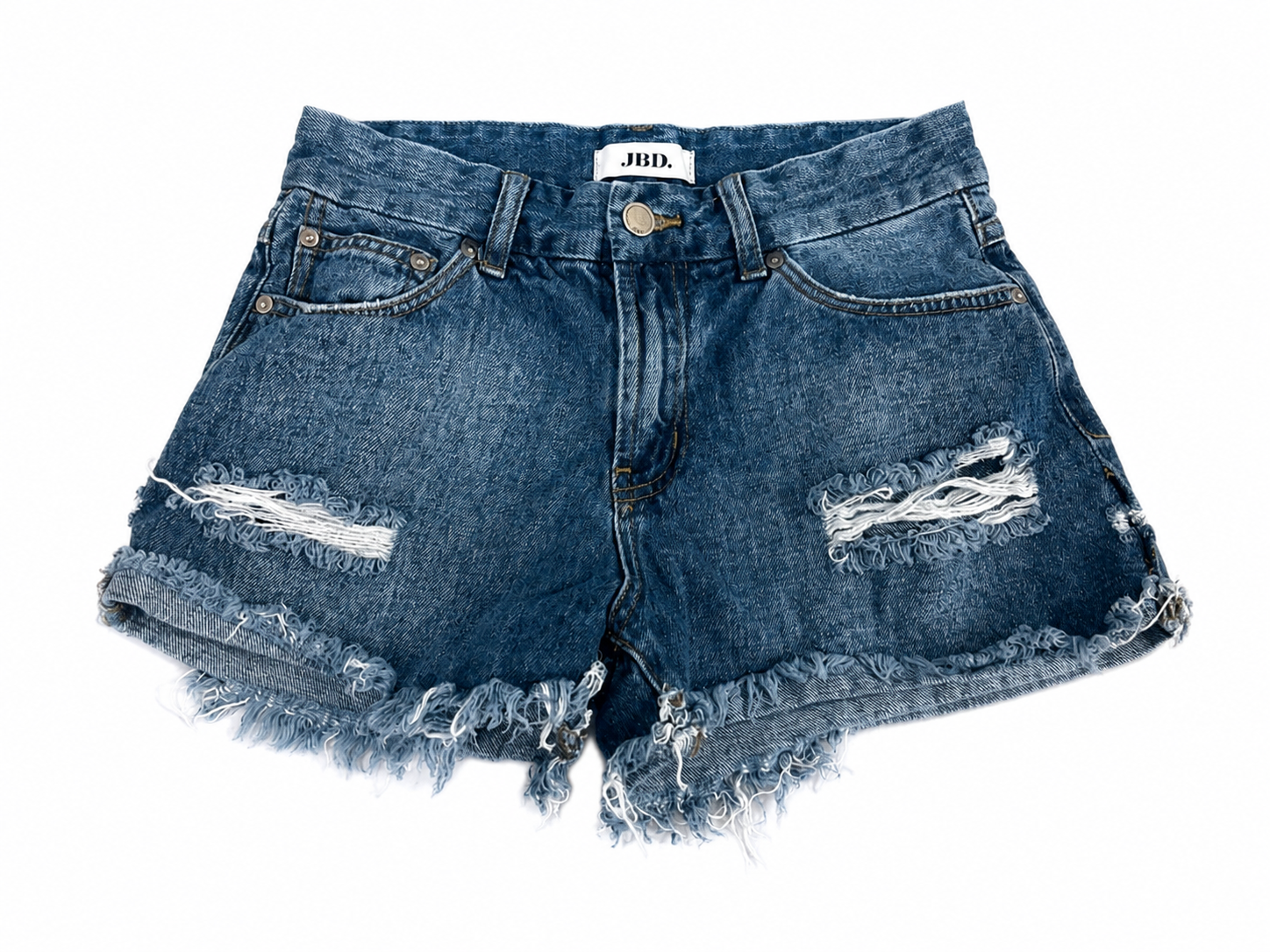 JBD Distressed High-Rise Denim Cutoff Shorts, X-Small