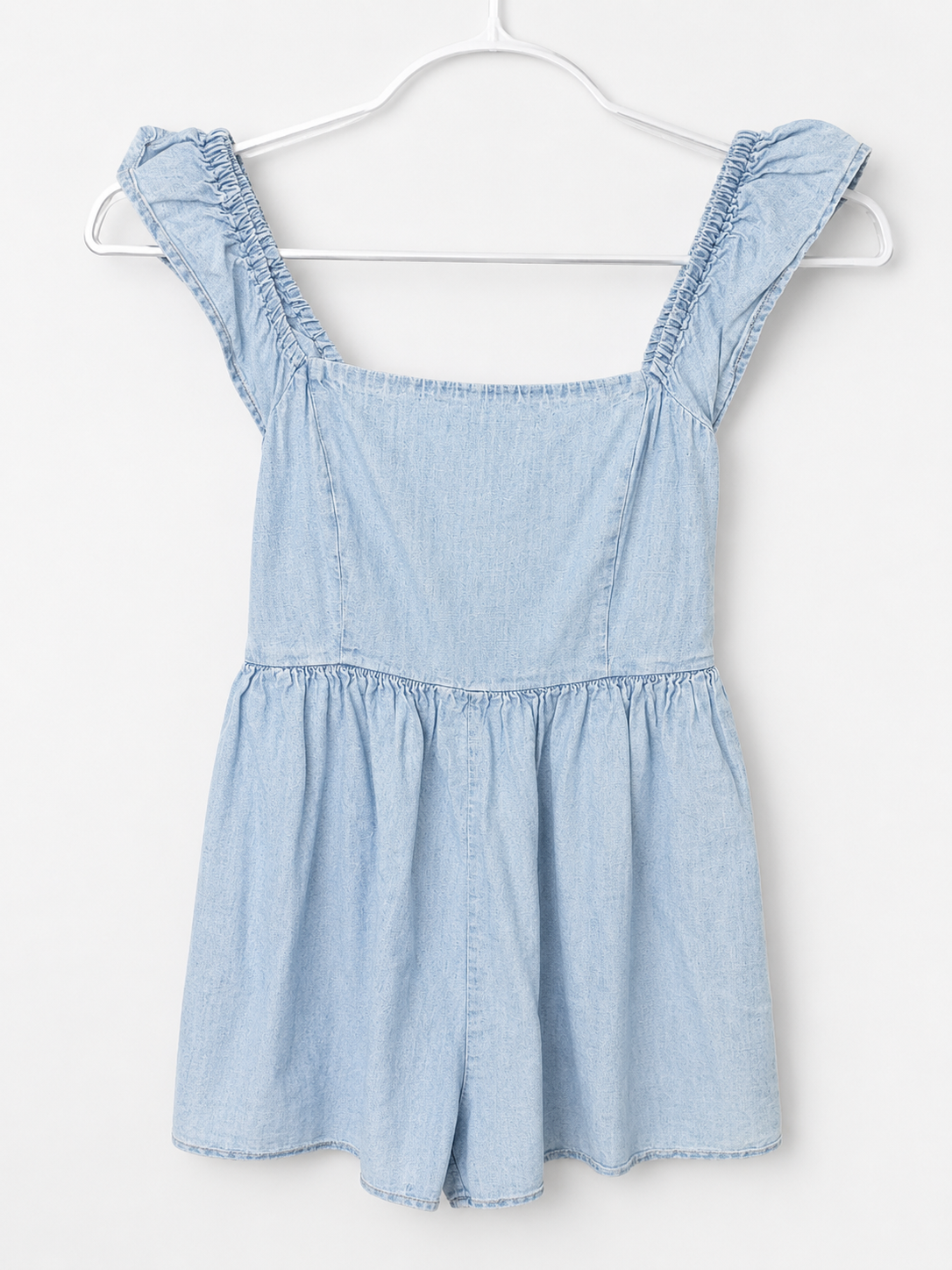 American Eagle Light Wash Chambray Romper, X-Small