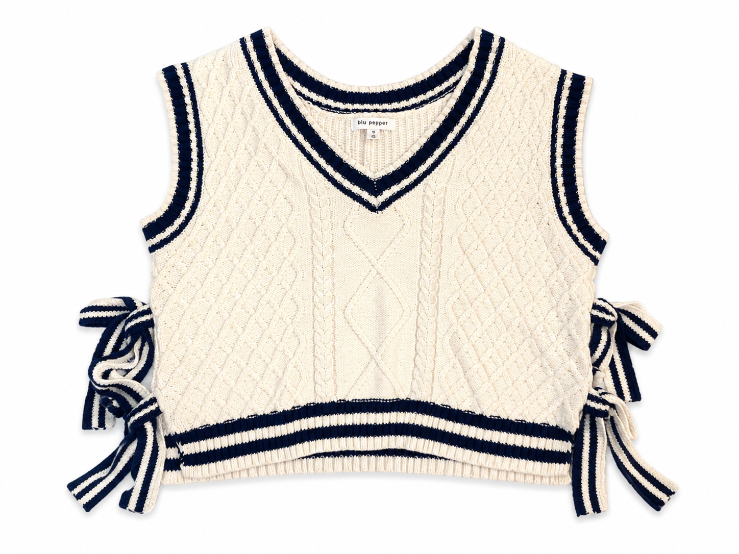 Blu Pepper Cable Knit Sweater Vest with Side Bows, Small