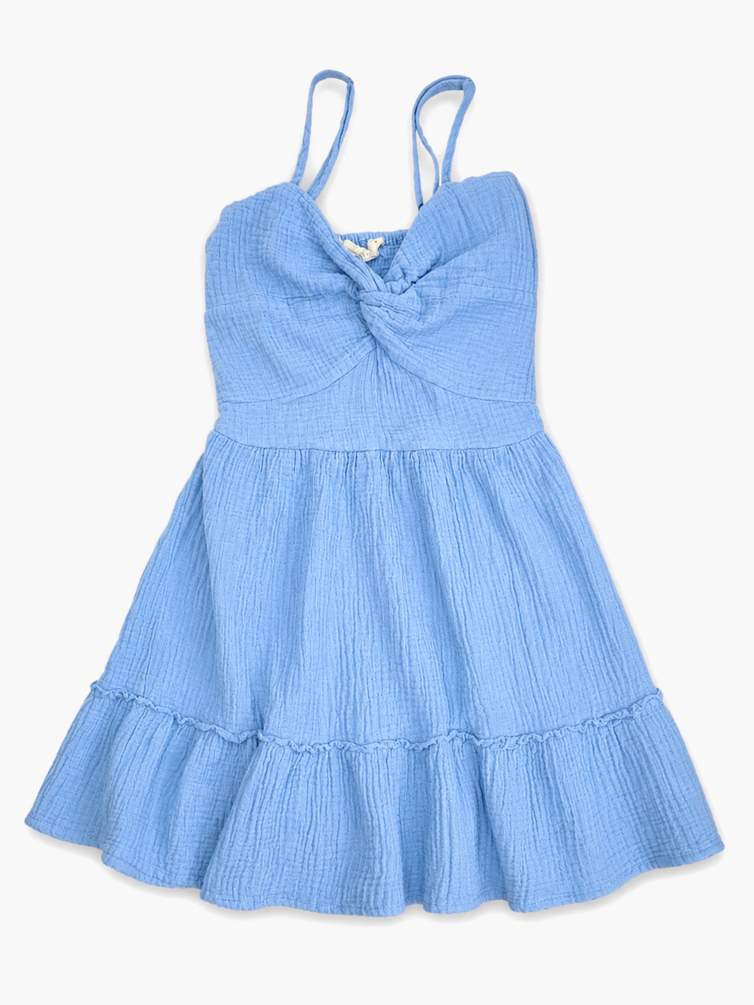 Ocean Drive Blue Gauze Twist Front Mini Dress, Small