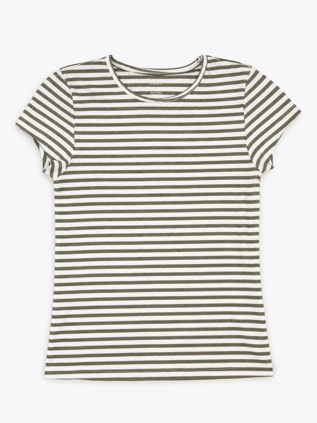 American Eagle Olive Green, Ivory Stripe Soft Ribbed Essential Tee, Small