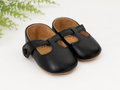 Marie Nicole Black Faux Leather Mary Jane Baby Shoes, 6-12 mo.