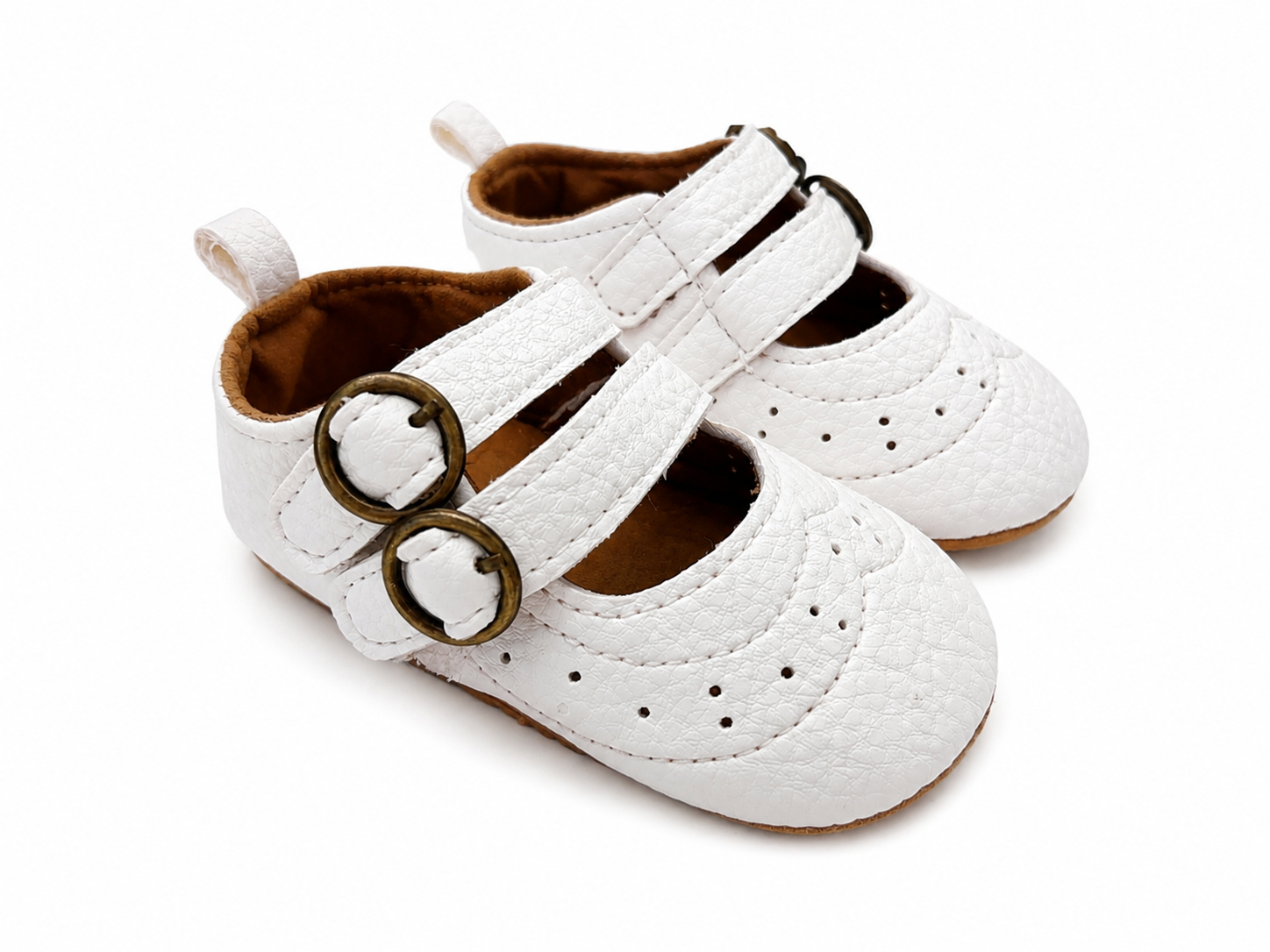 Marie Nicole White Faux Leather Mary Jane Baby Shoes, 6-12 mo.