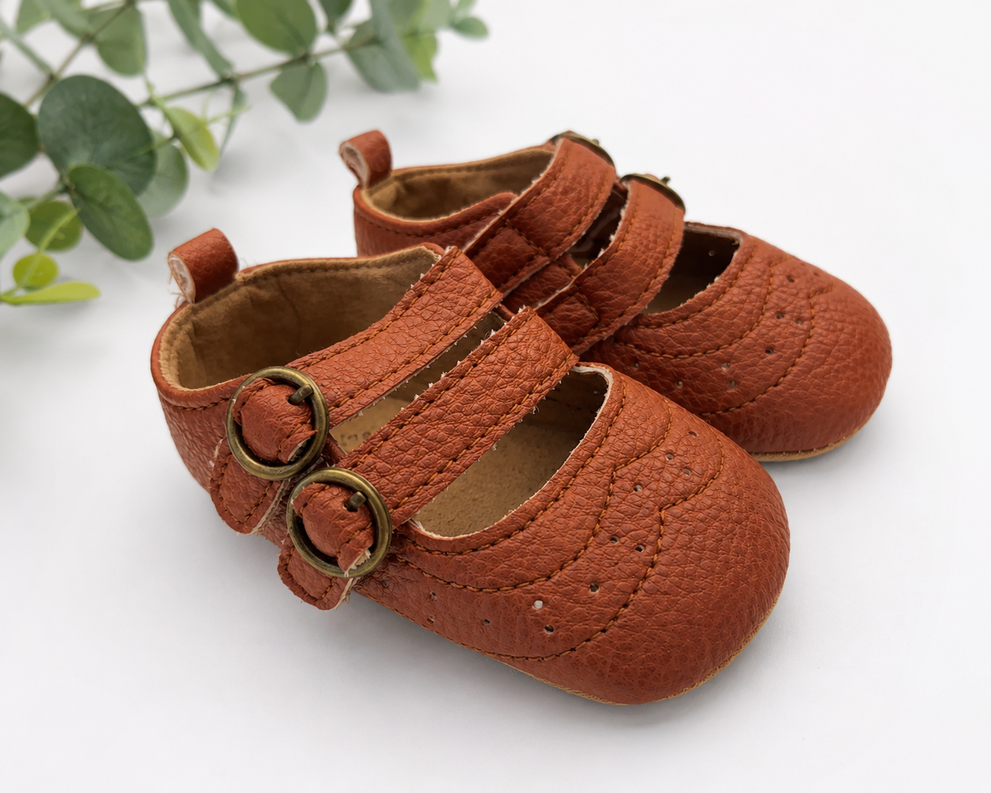 Marie Nicole Cognac Faux Leather Mary Jane Baby Shoes, 6-12 mo.
