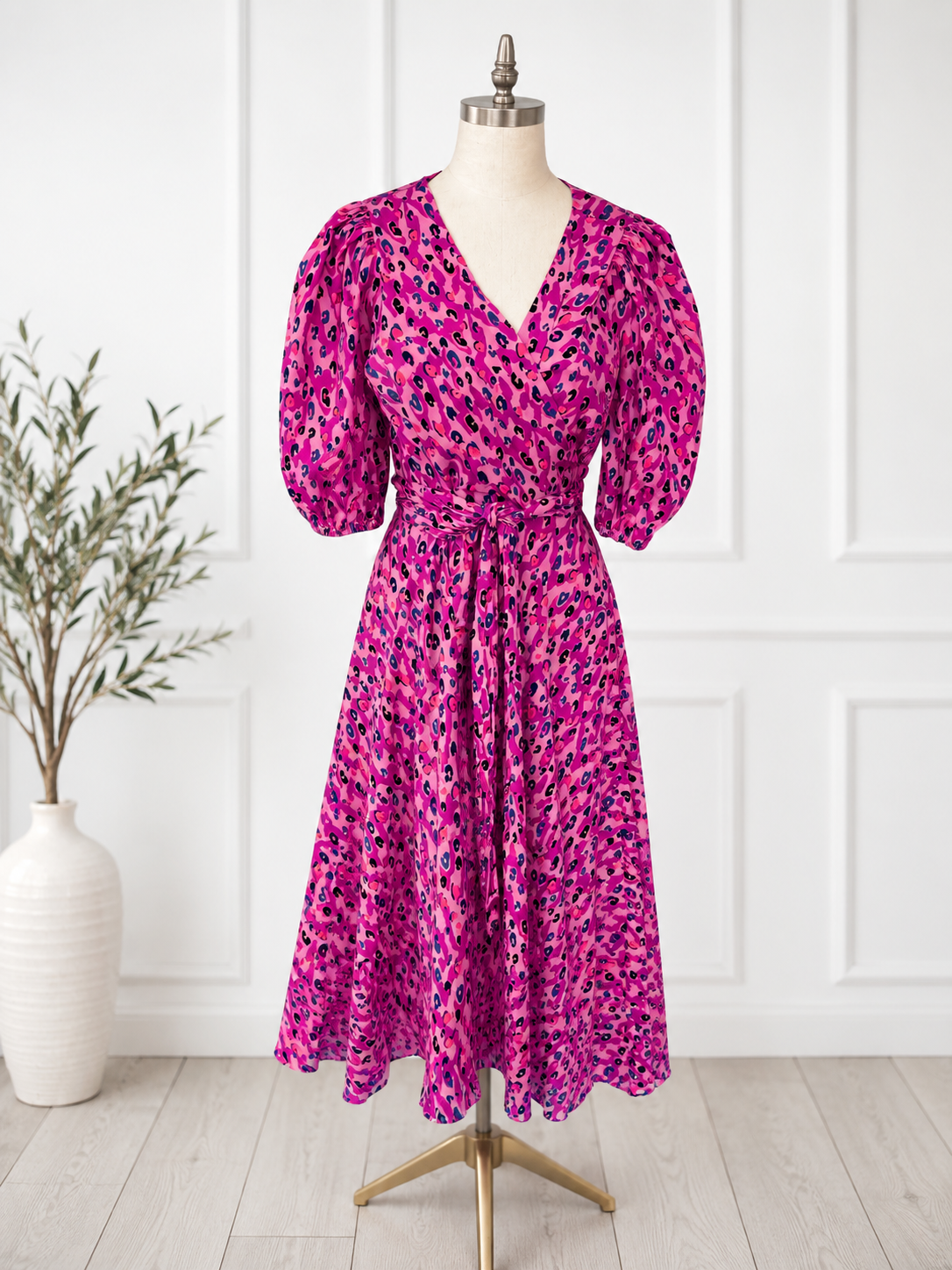 Lilly Pulitzer Pink Leopard Print Wrap Midi Dress, Women's 14