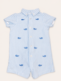 Little Me Blue Seersucker Whale Shortall Romper, 9 mo.