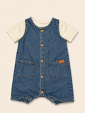 7 For All Mankind Denim Shortall Romper with Tee, 12 mo.