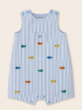 Little Me Blue Seersucker Whale Shortall, 6 mo.