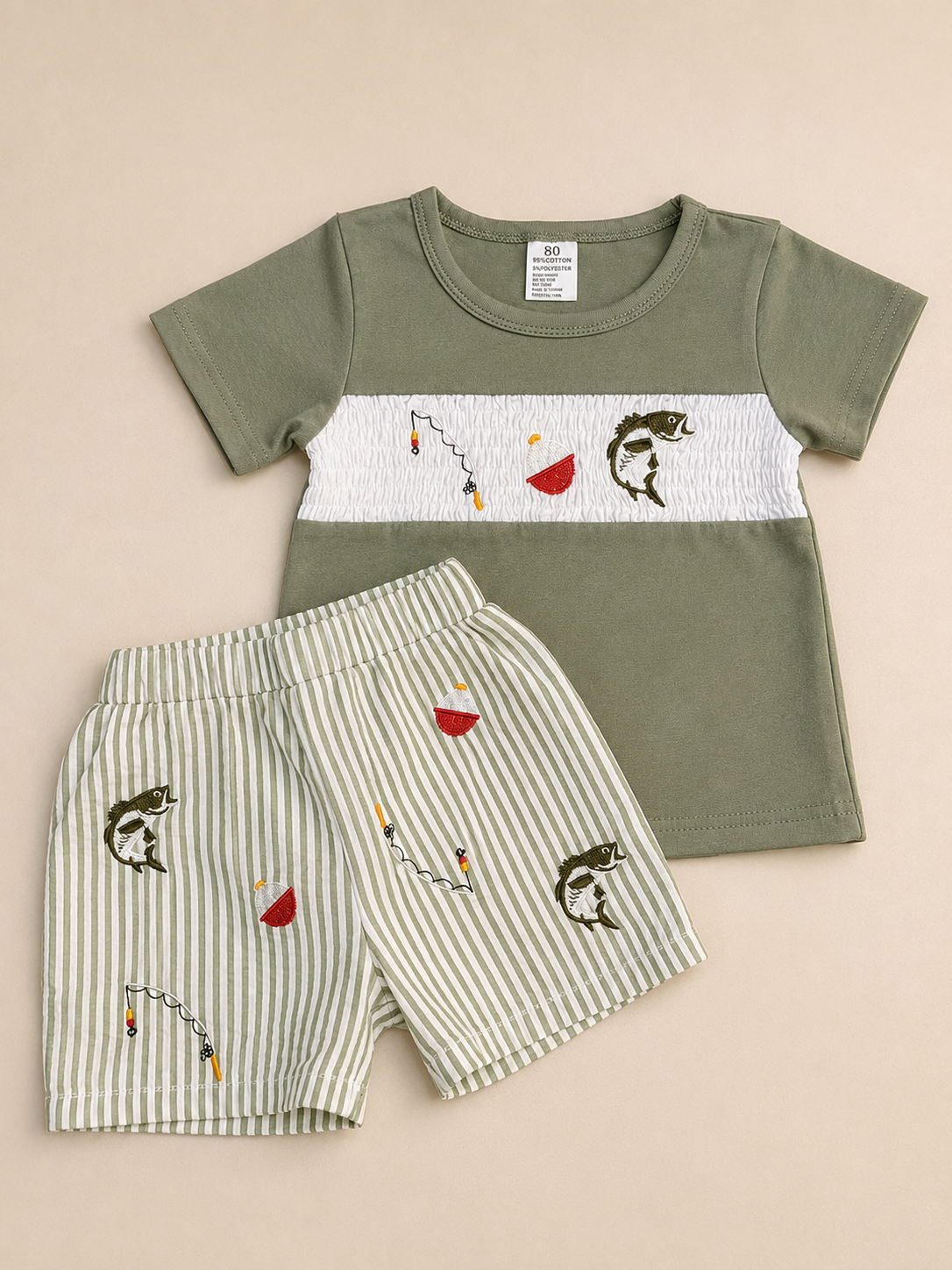 Boutique Fishing Smocked Tee, Shorts Set, 12-18 mo.