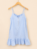 ILLA ILLA Light Blue Button Front Ruffle Hem Mini Dress, Medium