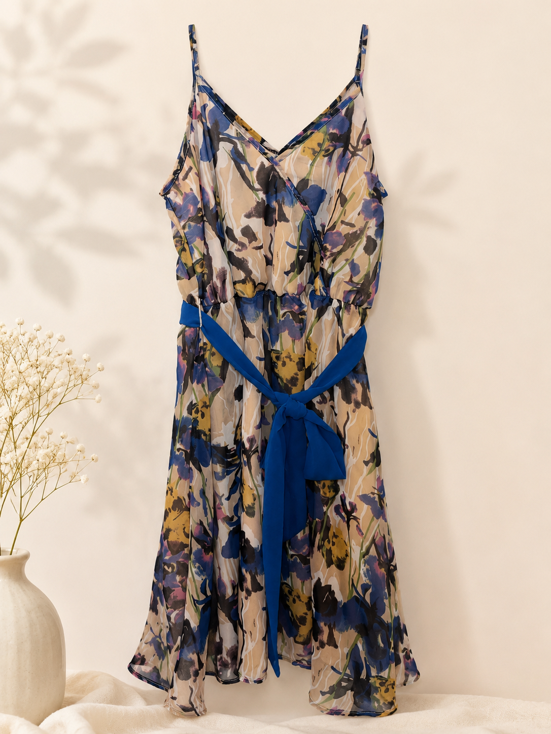 Francesaca's  Women's Blue Floral Chiffon Wrap Dress, Small