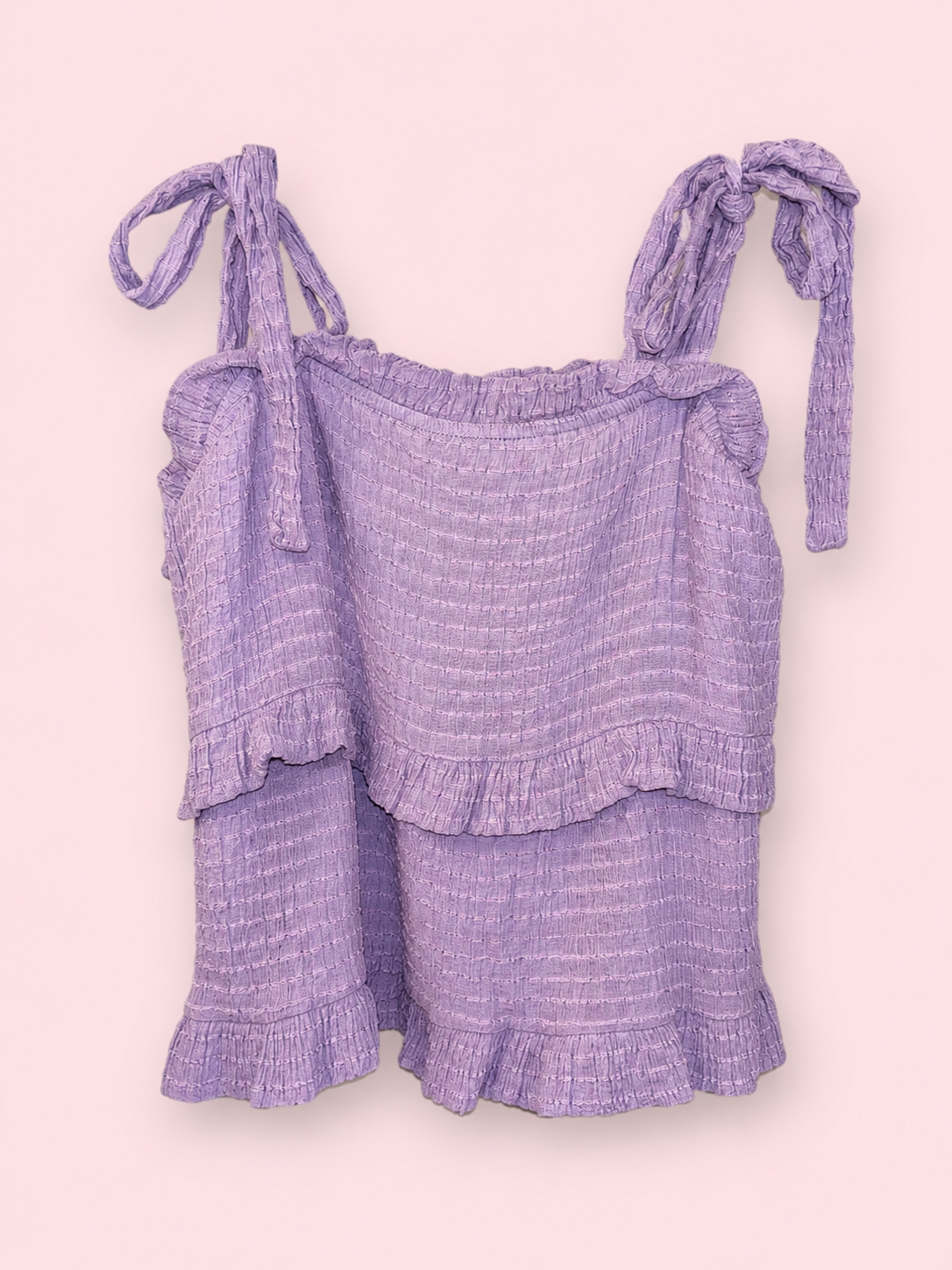 Hudson Gray Lavender Smocked Tie-Strap Top, Medium