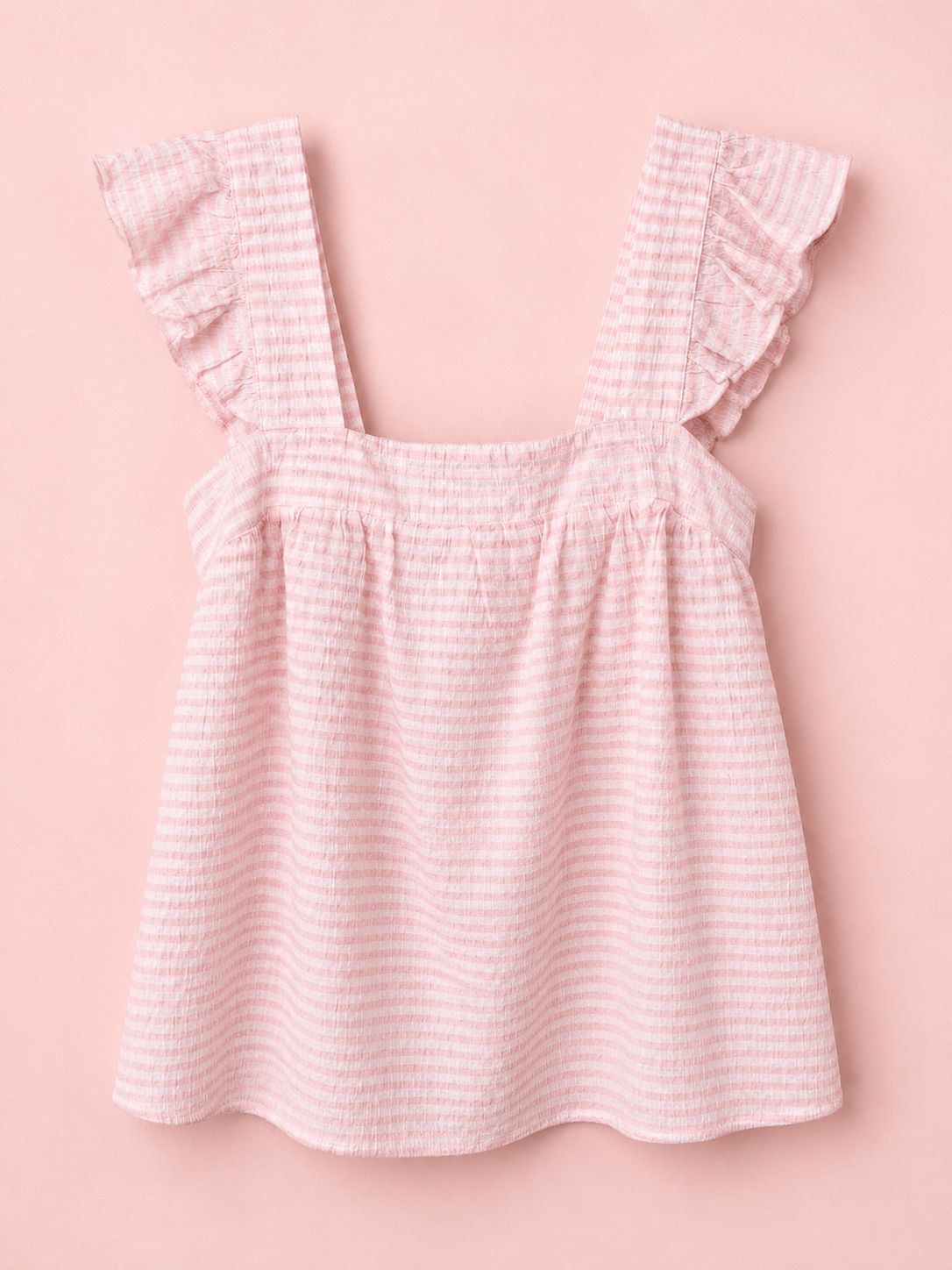 Pink Lily Blush Stripe Ruffle Strap Tank Top, Women's Small