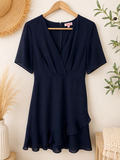 Pink Lily Navy Surplice Ruffle Hem Dress, Women's Small