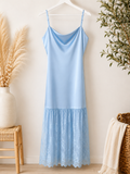 Boutique Light Blue Satin & Lace Maxi Dress, Juniors Medium