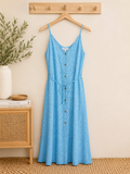 Sienna Sky Blue Button-Front Maxi Dress, Juniors Medium
