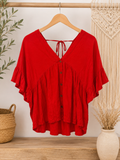 Loveriche Red Button-Front Babydoll Top, Small