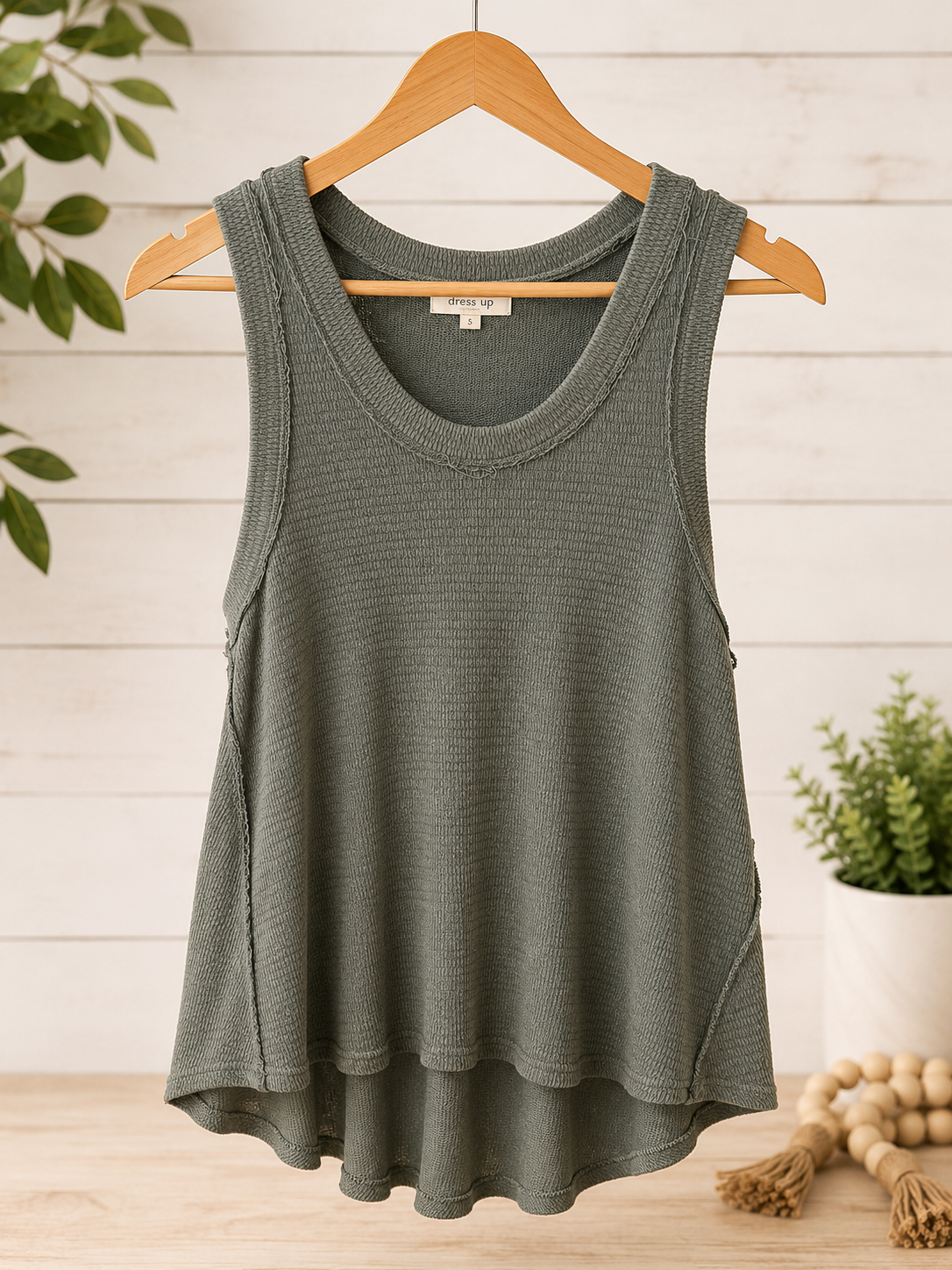 Dress Up Sage Waffle Knit Swing Tank, Women's Small