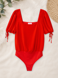 Pink Lily Red Puff Sleeve Bodysuit, Small