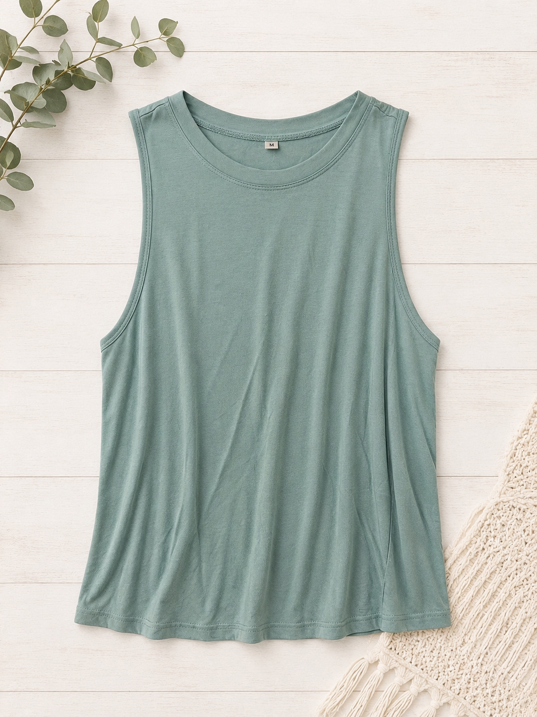 Sage Green High Neck Tank Top, Medium