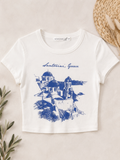 Altar'd State Santorini Greece Graphic Baby Tee, Juniors Medium