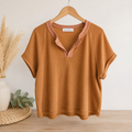 Ces Femme Camel Waggle Knit Split Neck Top, Juniors Medium