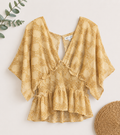 SHE + SKY Floral Smocked Peplum Blouse, Large