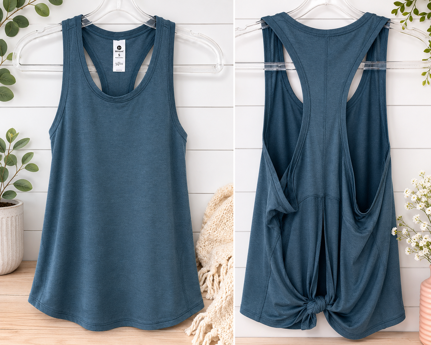 90 Degree Slate Blue Racerback Twist Back Active Tank, Small