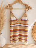 Pink Lily Striped Tie Shoulder Knit Sweater Tank, Medium