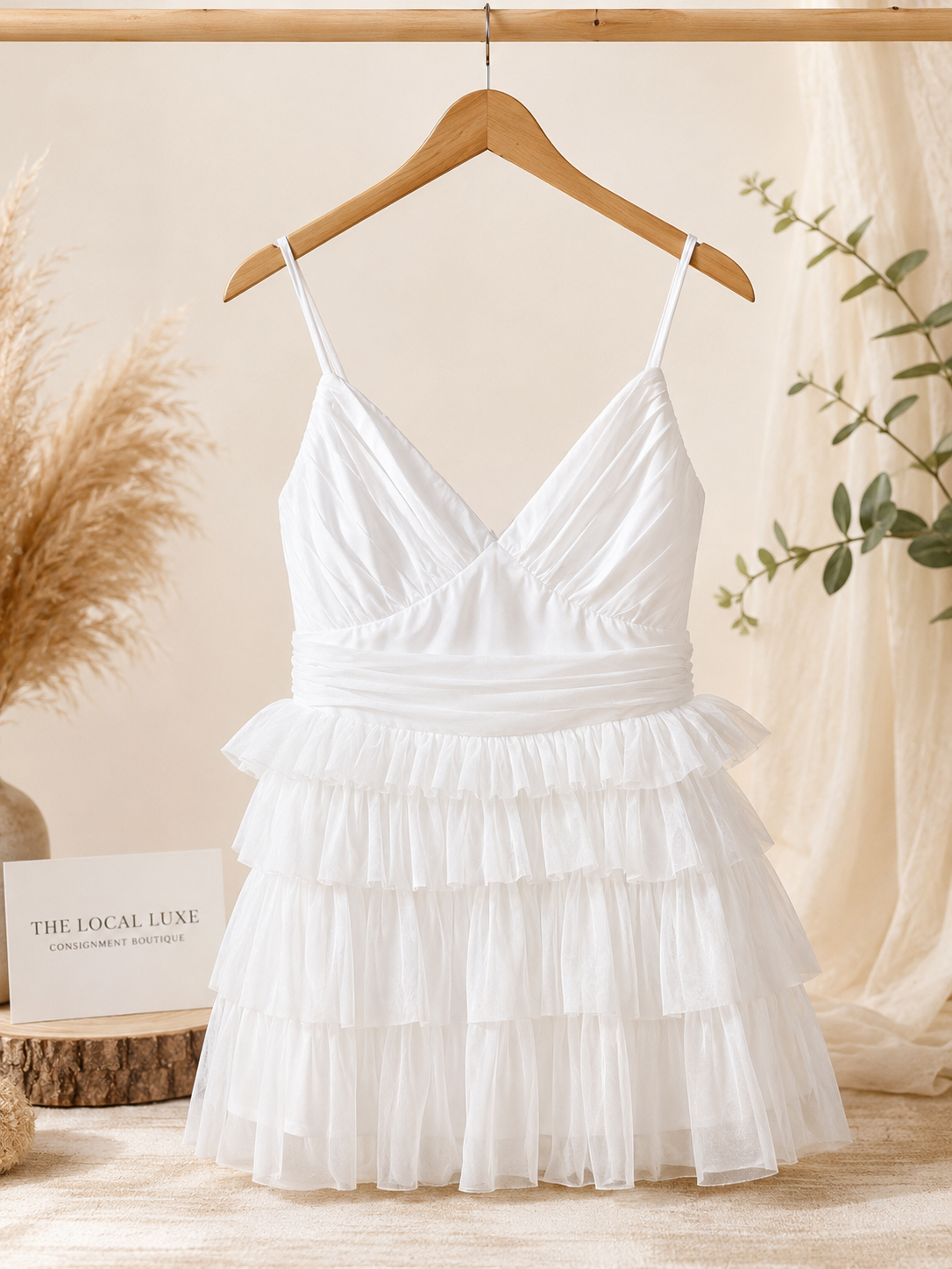 Lulus White Tiered Ruffle Mini Dress, Medium