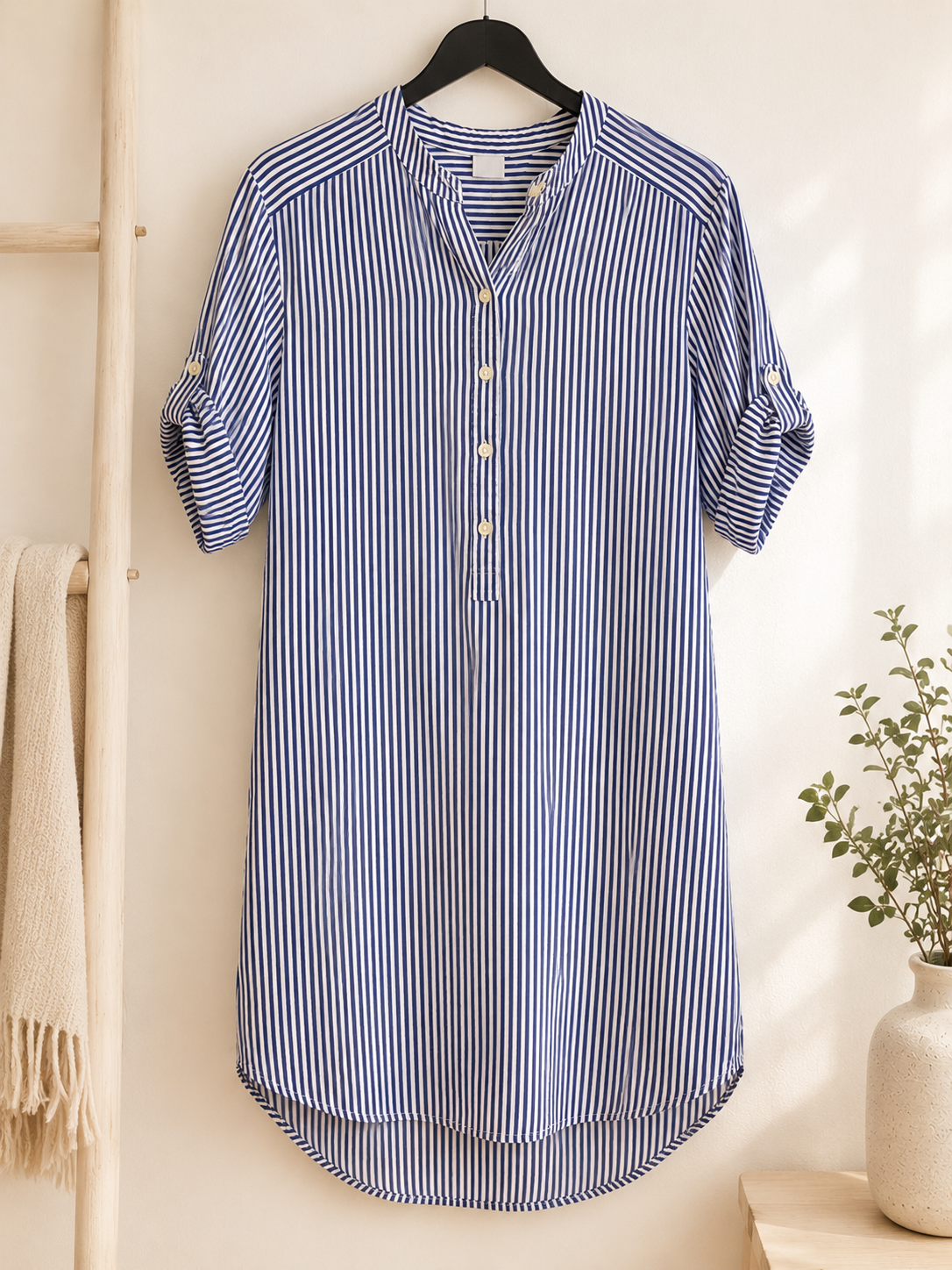 Gap Blue & White Striped Roll Sleeve Dress, Boys 8