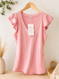 Boutique Pink Flutter Sleeve V-Neck Top, NWT, Small