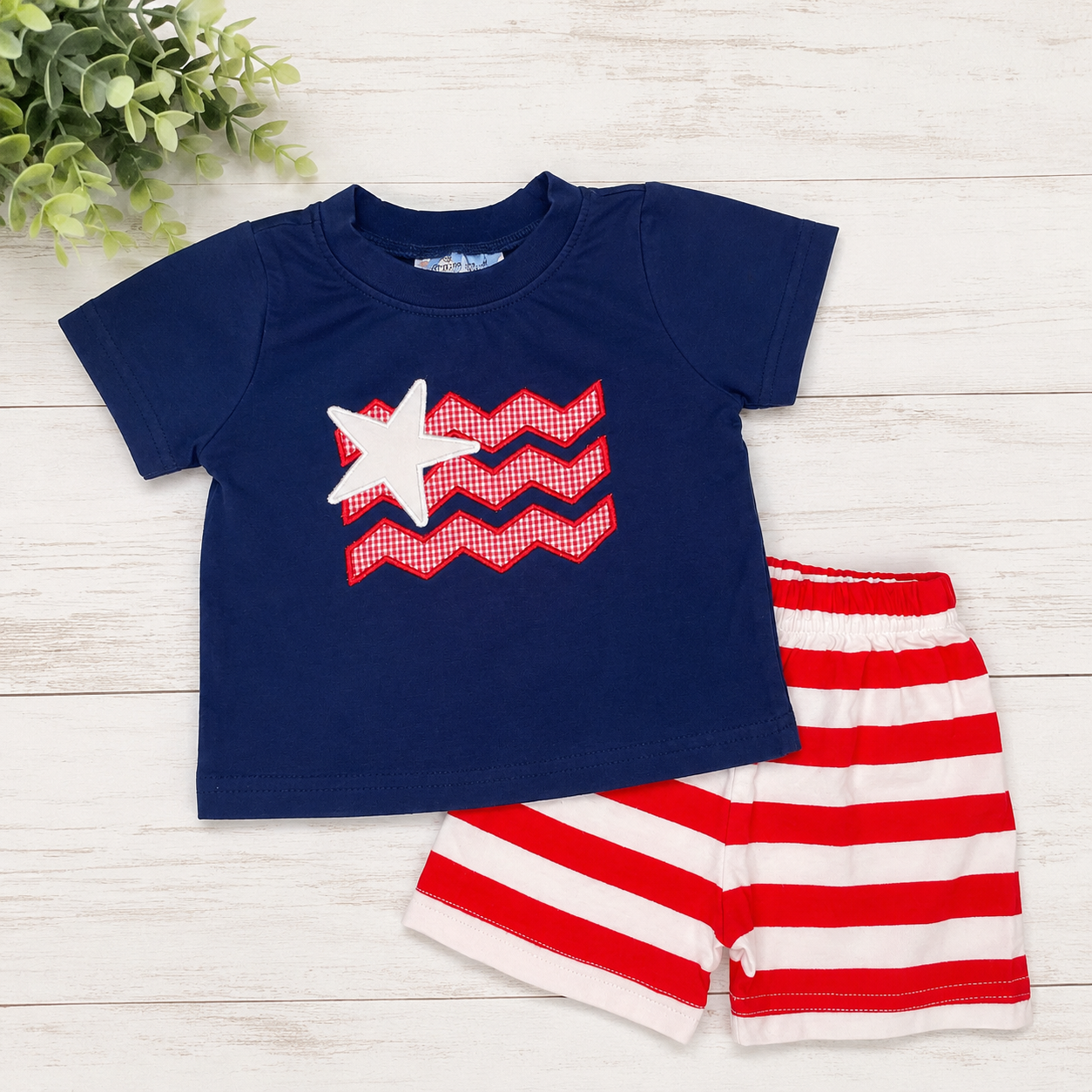 The Smocking Bird Patriotic Star & Stripes Short Set, 6 mo.
