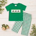 Boutique Smocked Tractor Shirt, Green Gingham Pants Set, 6-12 mo.