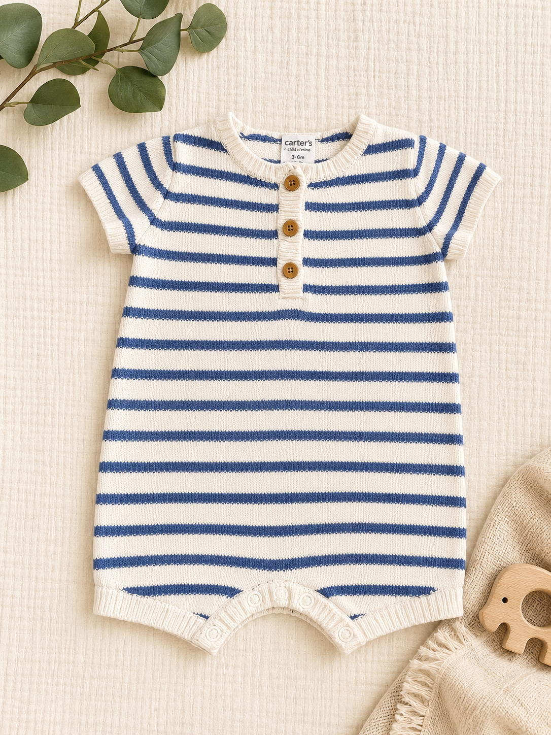 Carter's Blue & White Striped Knit Romper, 3-6 mo.