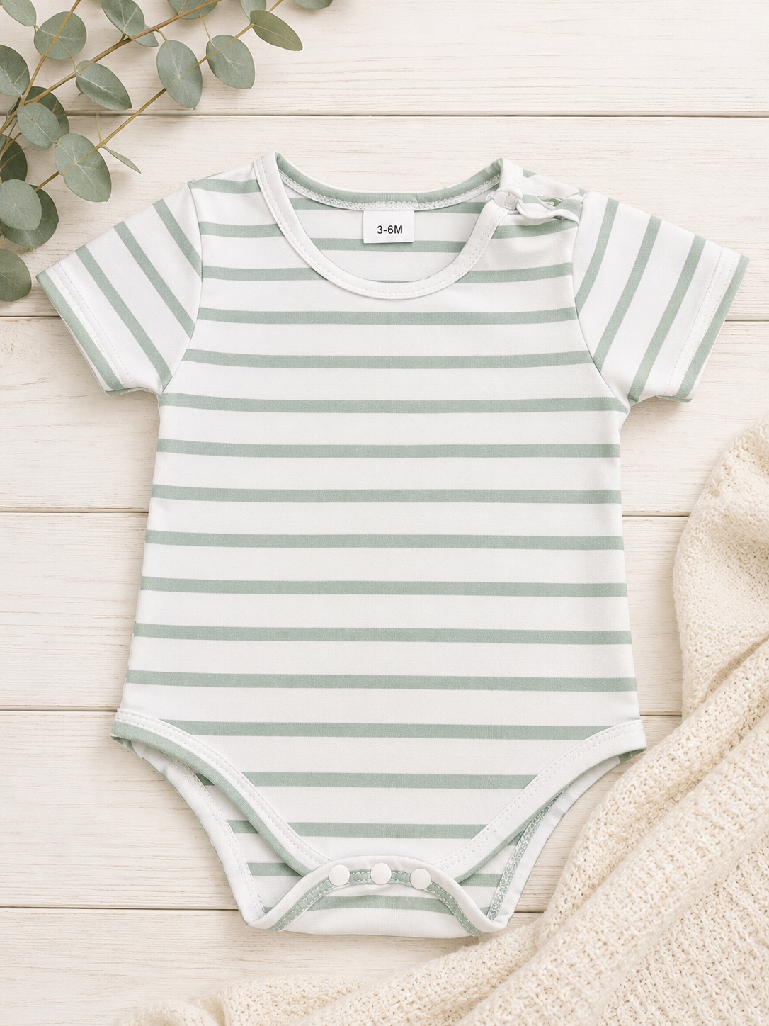 Boutique Sage Green & White Striped Bodysuit, 3-6 mo.
