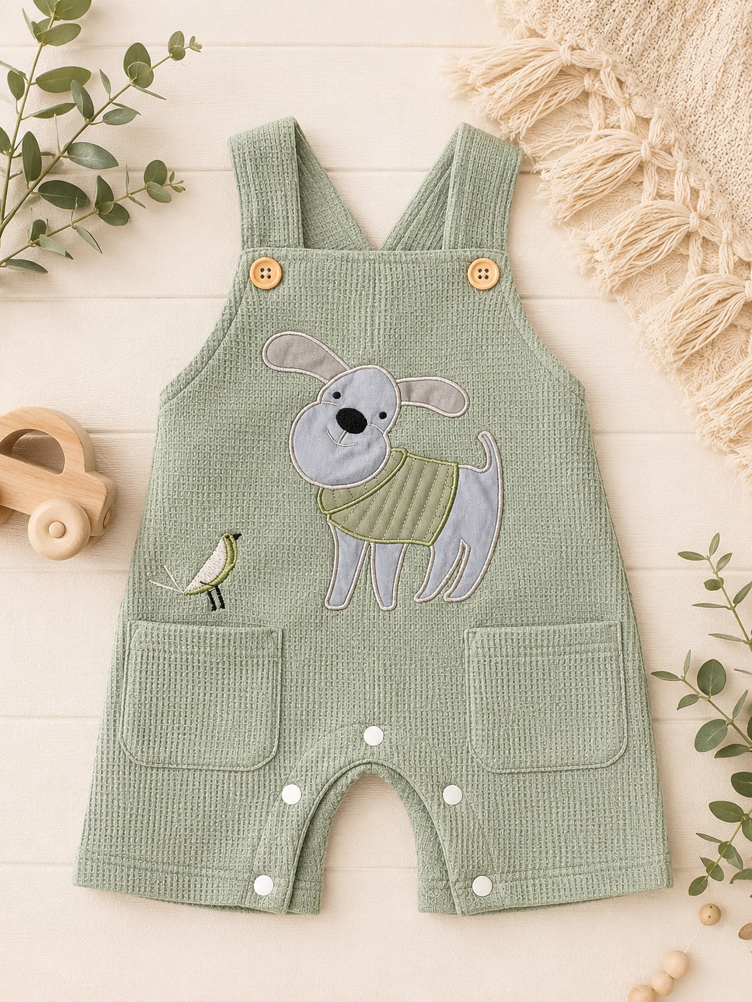 Boutique Puppy Waffle Knit Shortall Romper, 3-6 mo.