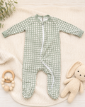 Milkberry Organic Zip Sleeper, Sage Green Gingham, 3-6 mo.