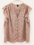 Shein Floral Ruffle Sleeve Blouse, Mauve Floral, 2X-Large