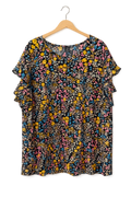 Shein Floral Flutter Sleeve Blouse, Black Multi, 2X-Large