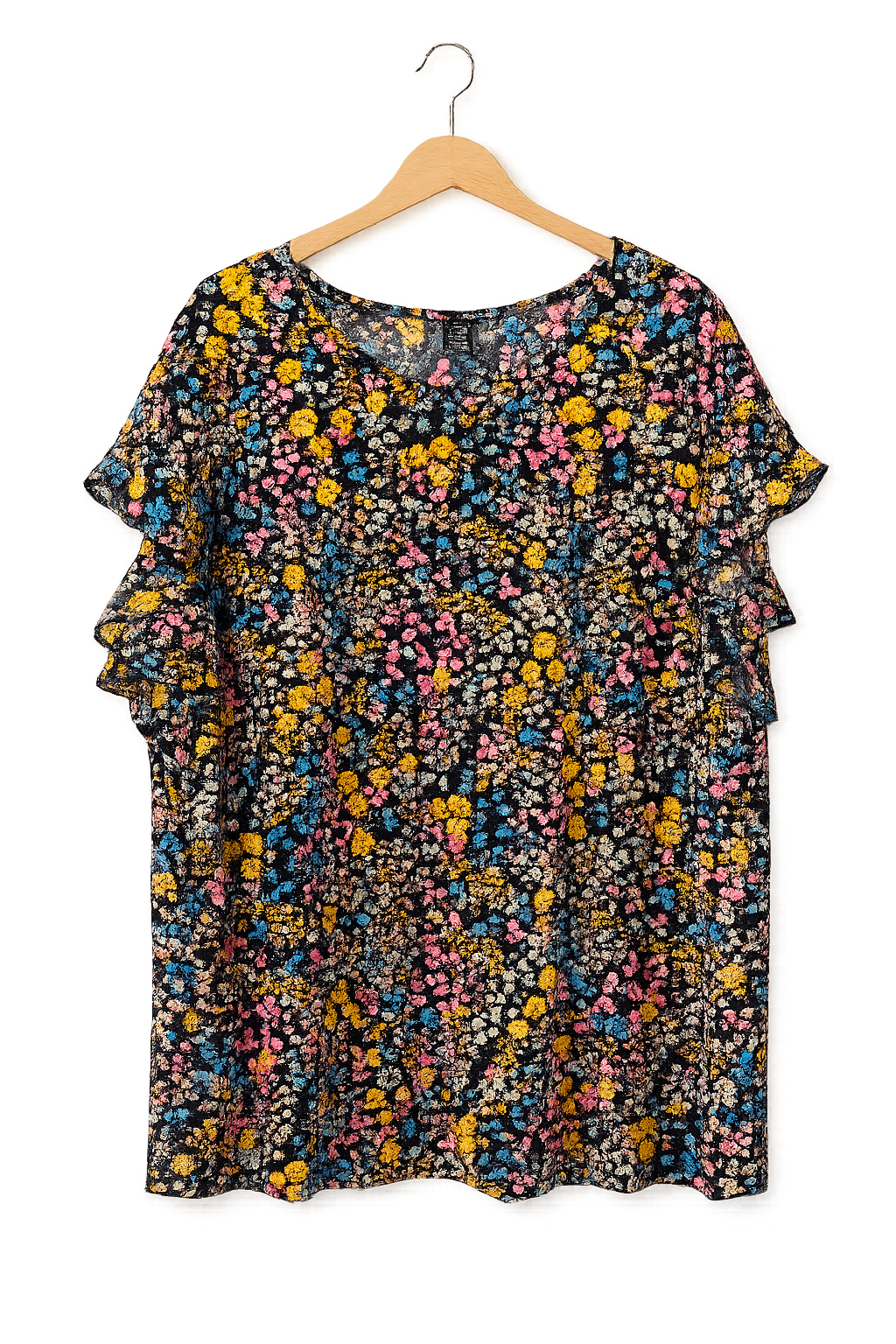 Shein Floral Flutter Sleeve Blouse, Black Multi, 2X-Large