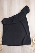 Dokotoo Black One-Shoulder Ruffle Blouse, X-Large