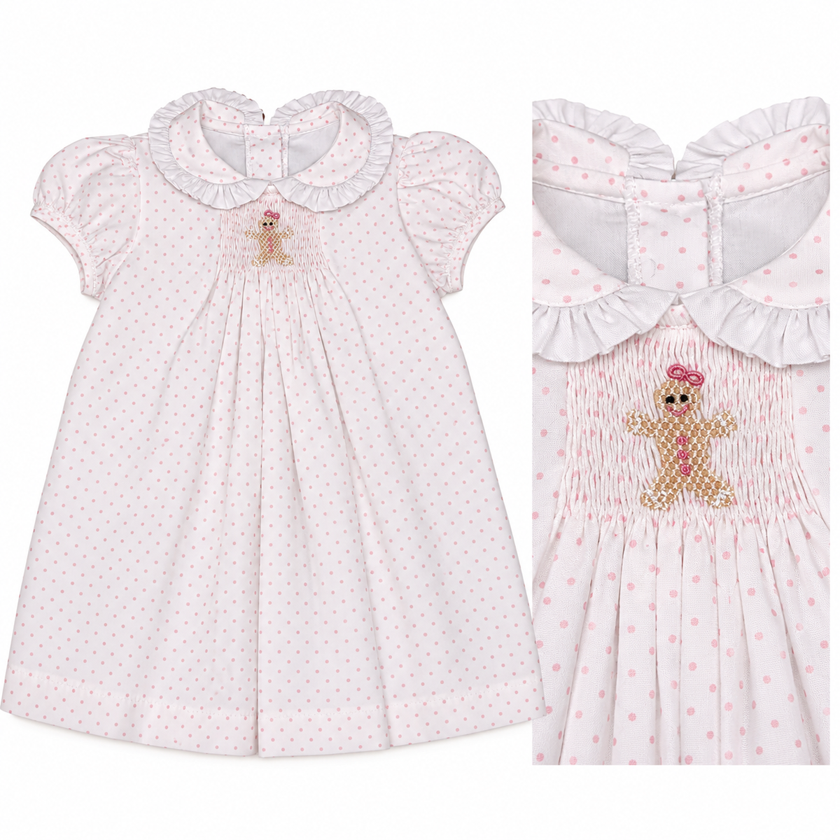James & Lottie White, Pink Gingerbread Smocked Dress, 24 mo.