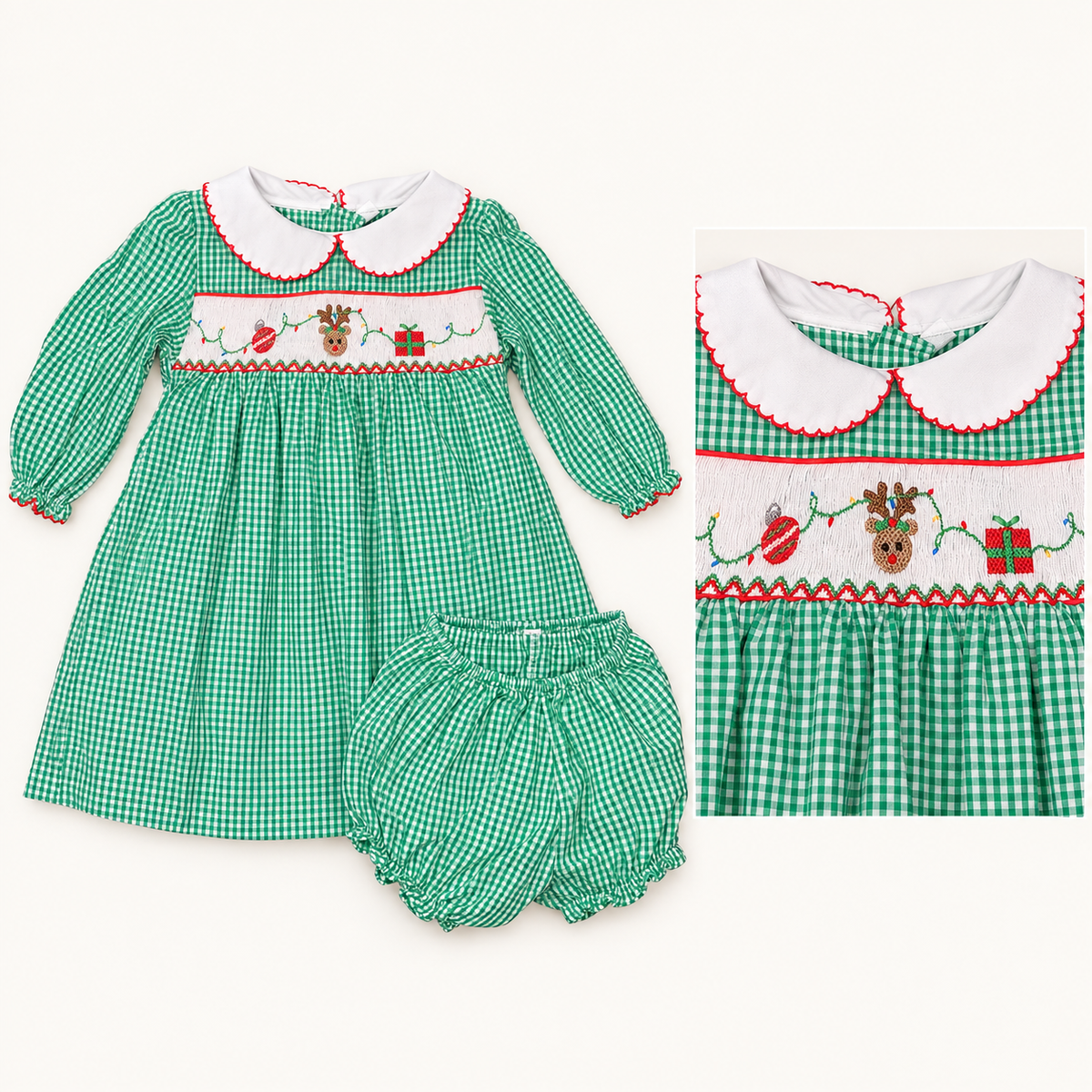 Petit Ami Smocked Reindeer Christmas Dress, 18 mo.